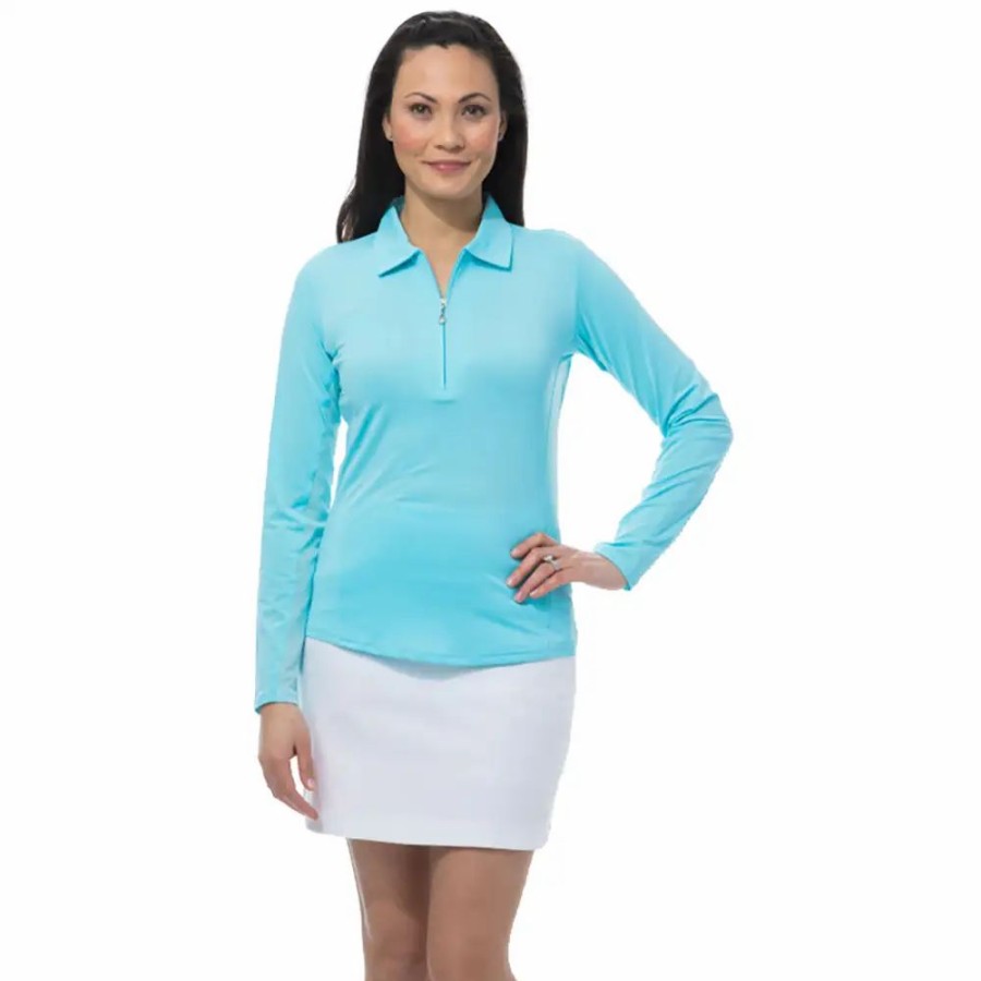 Clothes * | Sansoleil Sunglow Zip Womens Long Sleeve Golf Polo