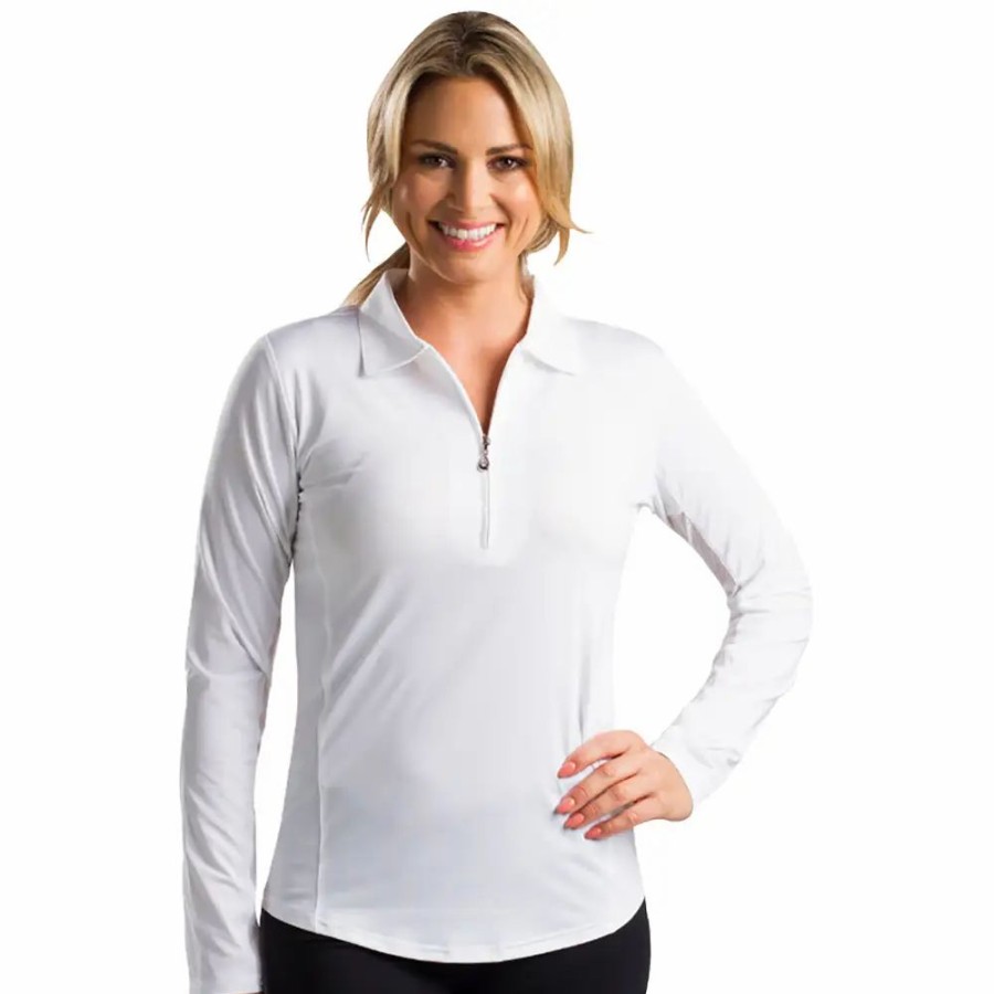 Clothes * | Sansoleil Sunglow Zip Womens Long Sleeve Golf Polo