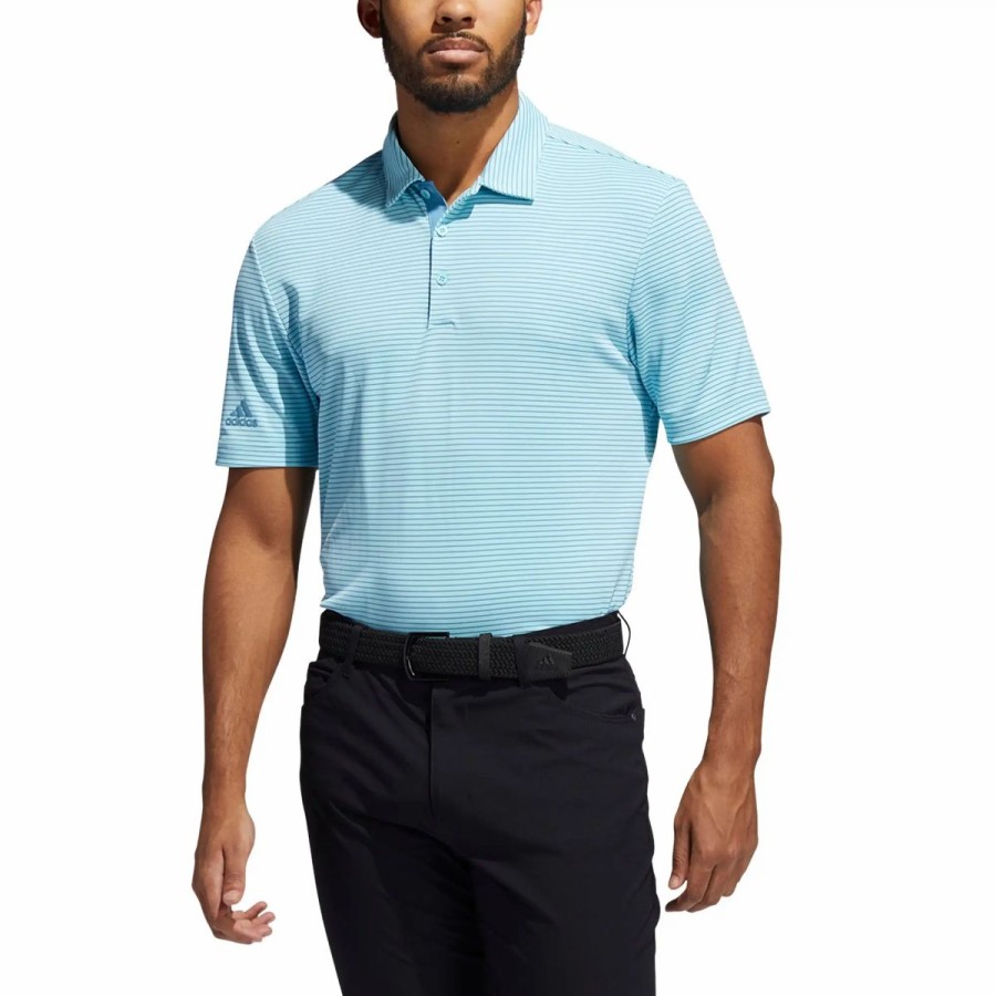 Clothes * | Adidas Golf Adidas Two-Color Club Stripe Mens Golf Polo Hazy Sky/H Blue