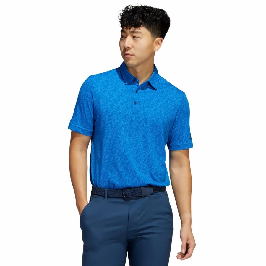 Clothes * | Adidas Golf Adidas Abstract Print Blue Rush Mens Golf Polo Blue Rush/Navy