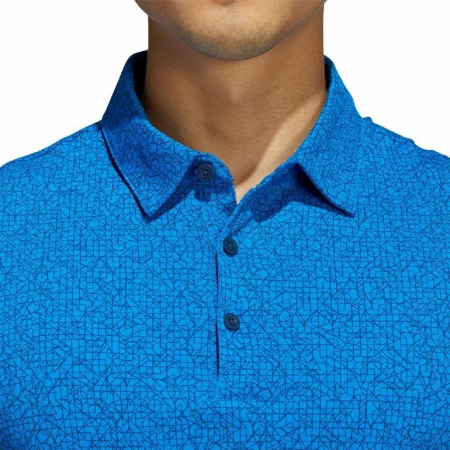 Clothes * | Adidas Golf Adidas Abstract Print Blue Rush Mens Golf Polo Blue Rush/Navy