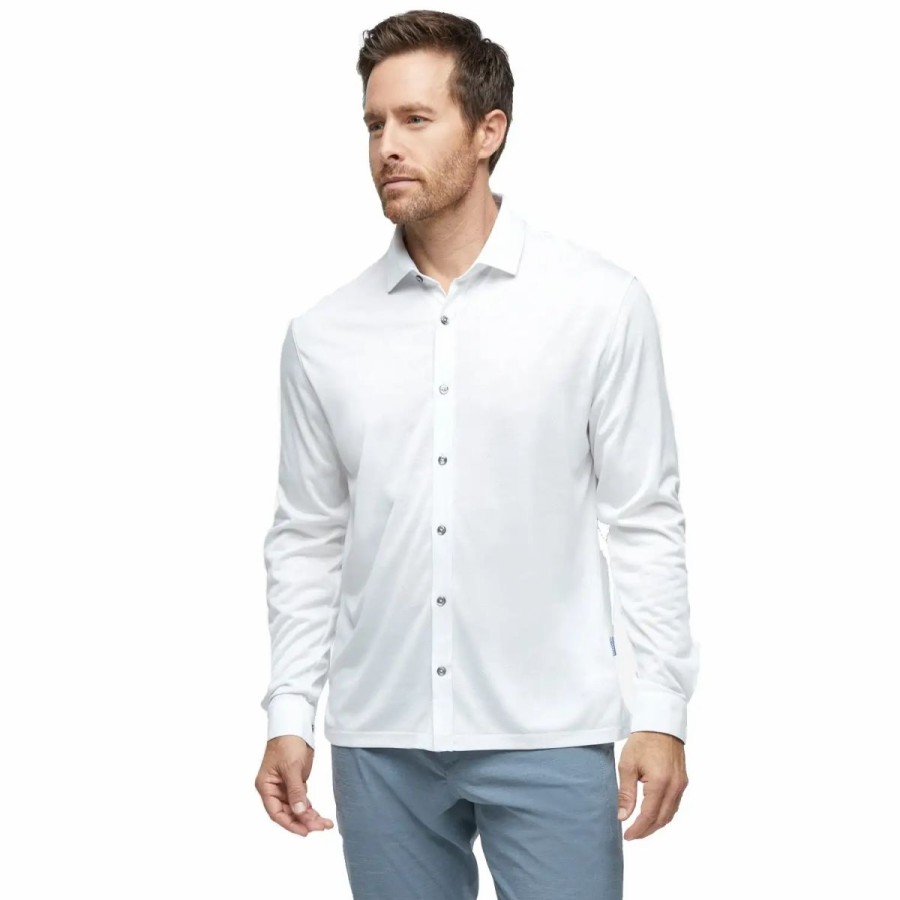 Clothes * | Devereux Proper Threads Monaco Mens Long Sleeve Golf Shirt White