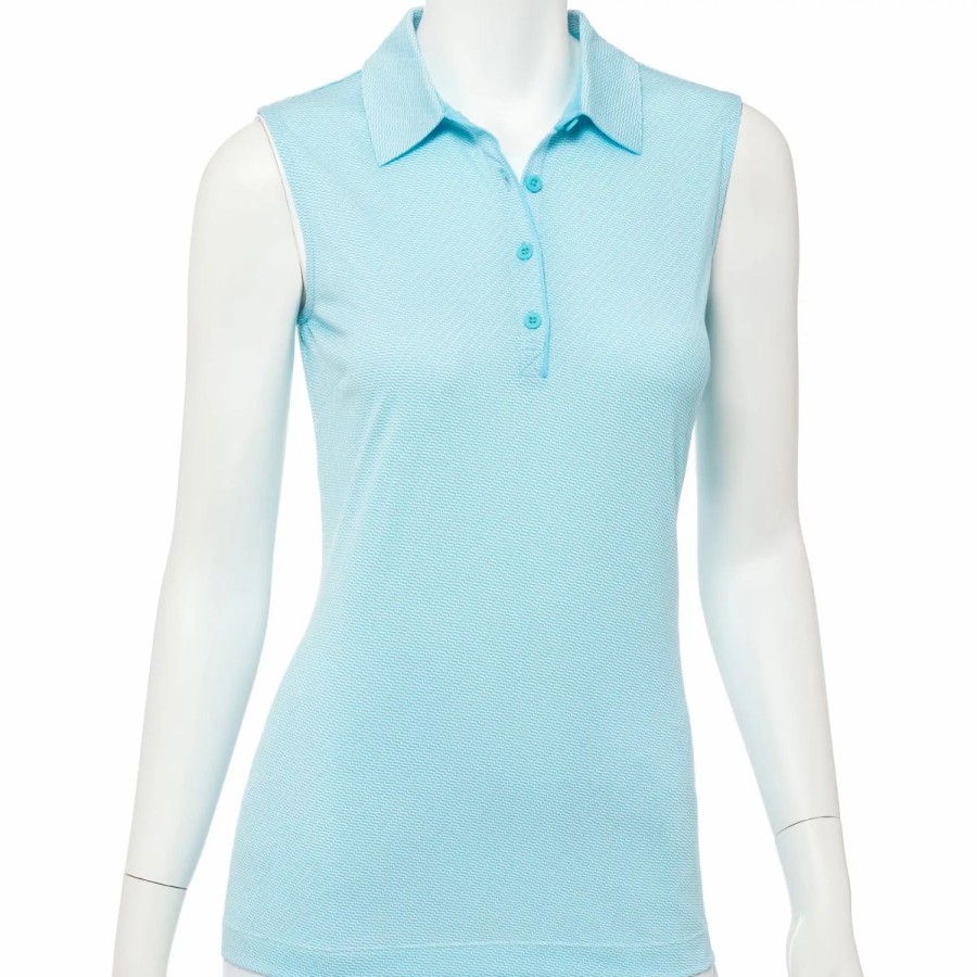 Clothes * | Ep Ny Geometric Jacquard Womens Sleeveless Golf Polo Fiji Blue 4095