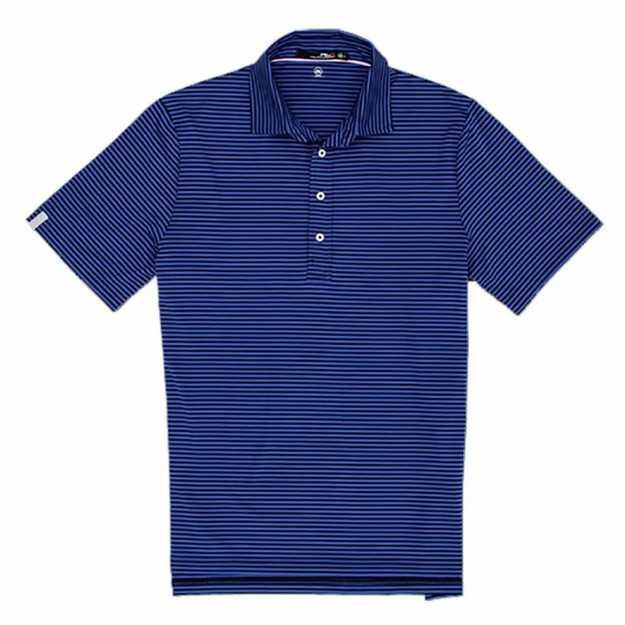 Clothes * | Polo Ralph Lauren Rlx Yarn Dye Airflow Feed Stripe Mens Golf Polo Indigo Sky