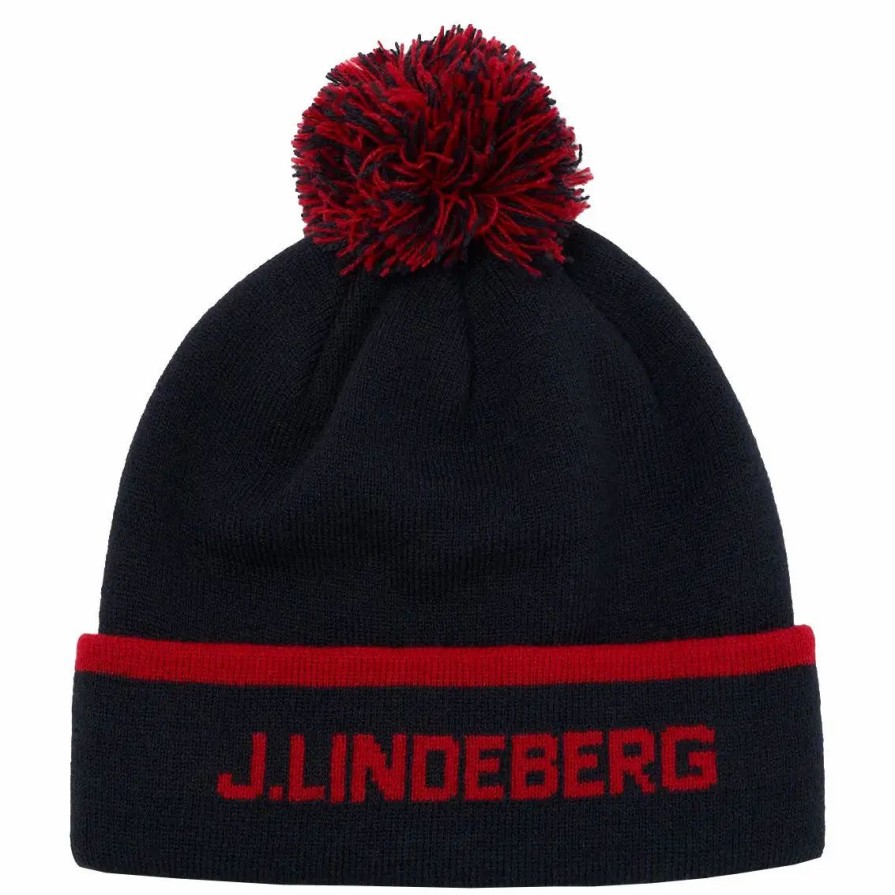 Accessories * | J.Lindeberg J. Lindeberg Stripe Navy Mens Golf Beanie Jl Navy 6855