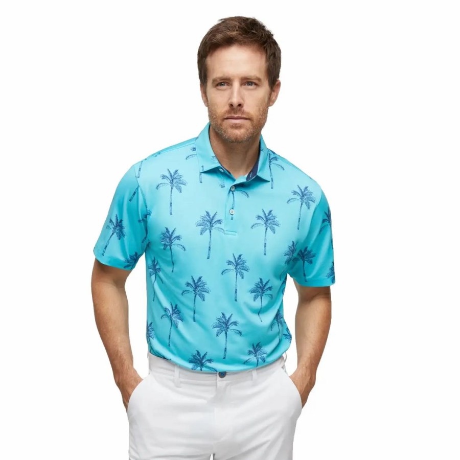 Clothes * | Devereux Proper Threads Big Palm Mens Golf Polo Angel Blue