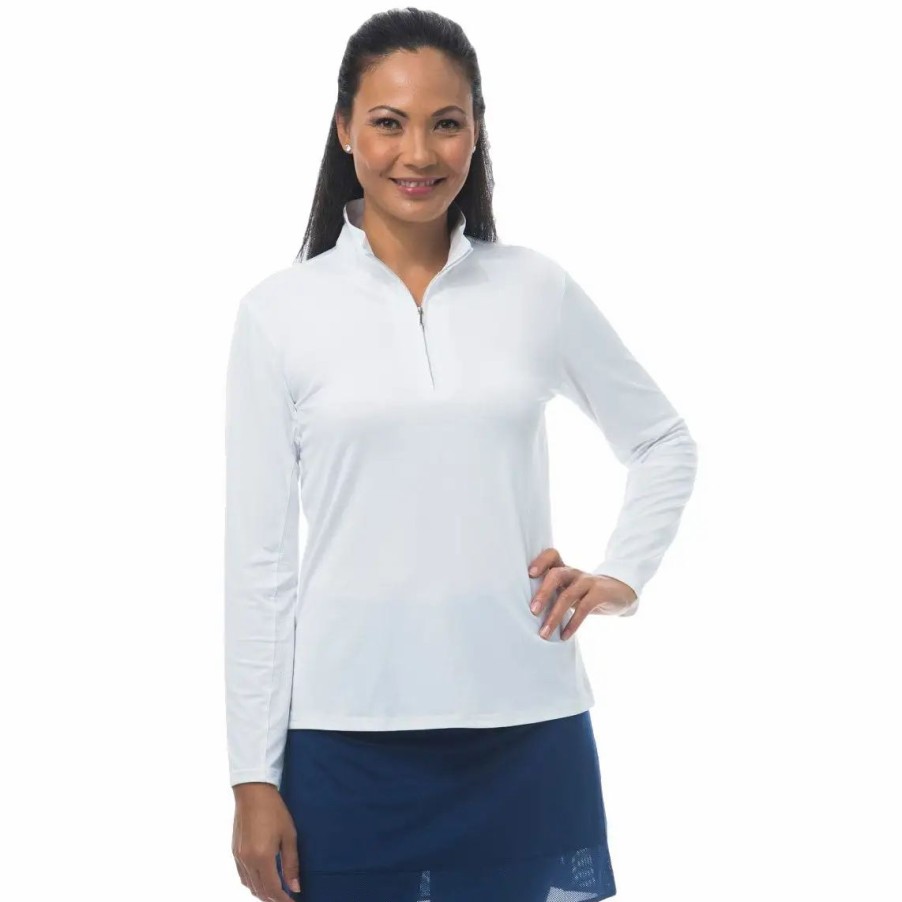 Clothes * | Sansoleil Solshine Mock Womens Long Sleeve Sun Shirt White