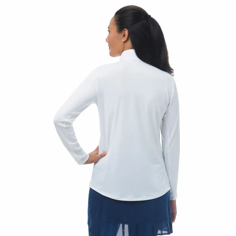 Clothes * | Sansoleil Solshine Mock Womens Long Sleeve Sun Shirt White