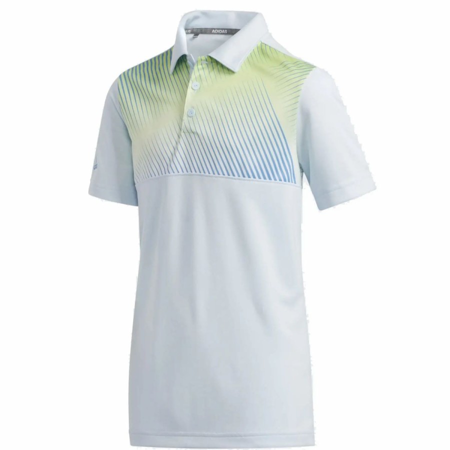 Kids Golf * | Adidas Golf Adidas Gradient Stripe Boys Golf Polo Sky Tint